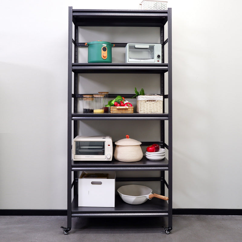 72"H Heavy Duty Storage Shelves Adjustable 5-Tier Metal Shelving Unit with Wheels for 1750LBS Load Kitchen, Garage, Pantry, and More