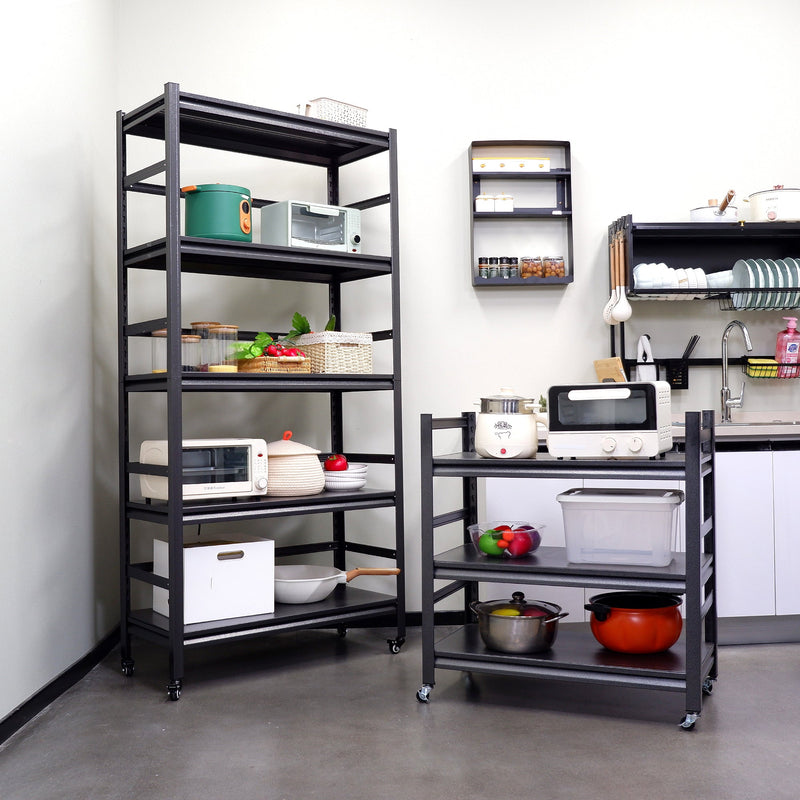 72"H Heavy Duty Storage Shelves Adjustable 5-Tier Metal Shelving Unit with Wheels for 1750LBS Load Kitchen, Garage, Pantry, and More