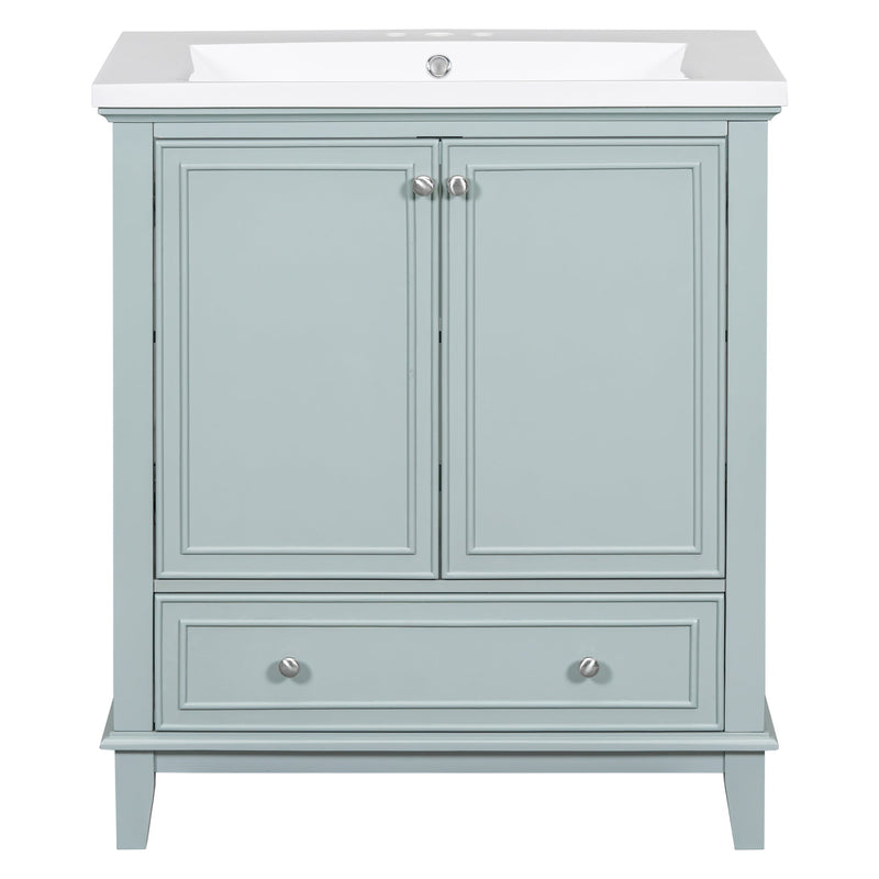 30" Bathroom Vanity with Sink Combo, Multi-functional Bathroom Cabinet with Doors and Drawer, Solid Frame and MDF Board, Green