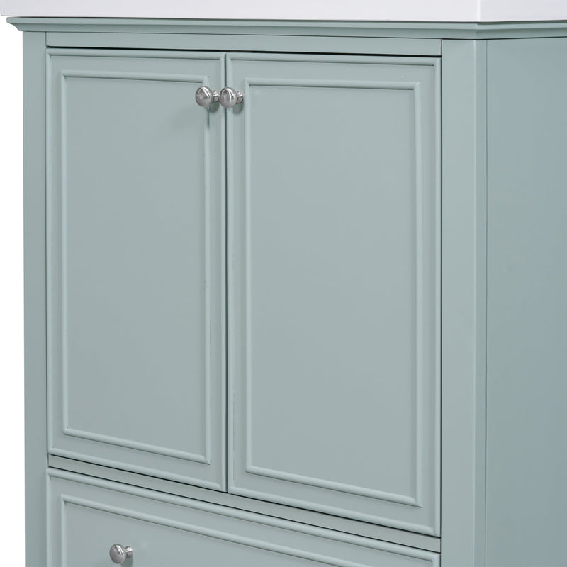 30" Bathroom Vanity without Sink, Base Only, Multi-functional Bathroom Cabinet with Doors and Drawer, Solid Frame and MDF Board, Green