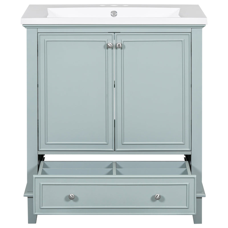 30" Bathroom Vanity with Sink Combo, Multi-functional Bathroom Cabinet with Doors and Drawer, Solid Frame and MDF Board, Green