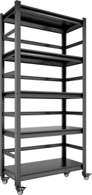 72"H Heavy Duty Storage Shelves Adjustable 5-Tier Metal Shelving Unit with Wheels for 1750LBS Load Kitchen, Garage, Pantry, and More