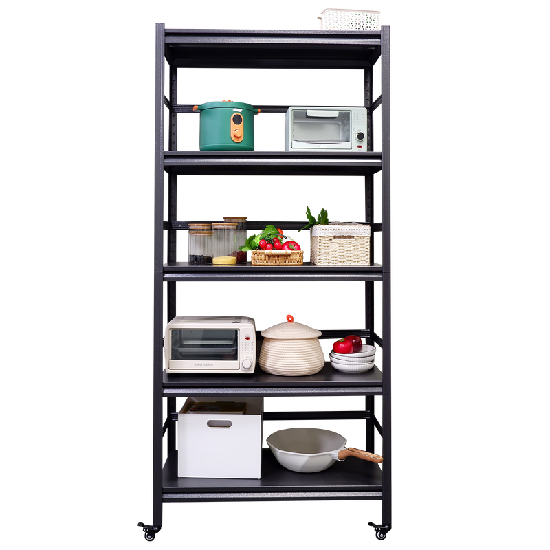 72"H Heavy Duty Storage Shelves Adjustable 5-Tier Metal Shelving Unit with Wheels for 1750LBS Load Kitchen, Garage, Pantry, and More