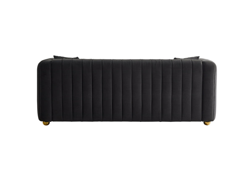 79.92" Modern Vertical Channel Tufted Velvet Sofa,Comfortable Sofa for Living Room-Black