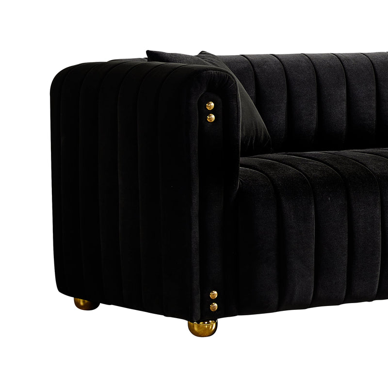 79.92" Modern Vertical Channel Tufted Velvet Sofa,Comfortable Sofa for Living Room-Black