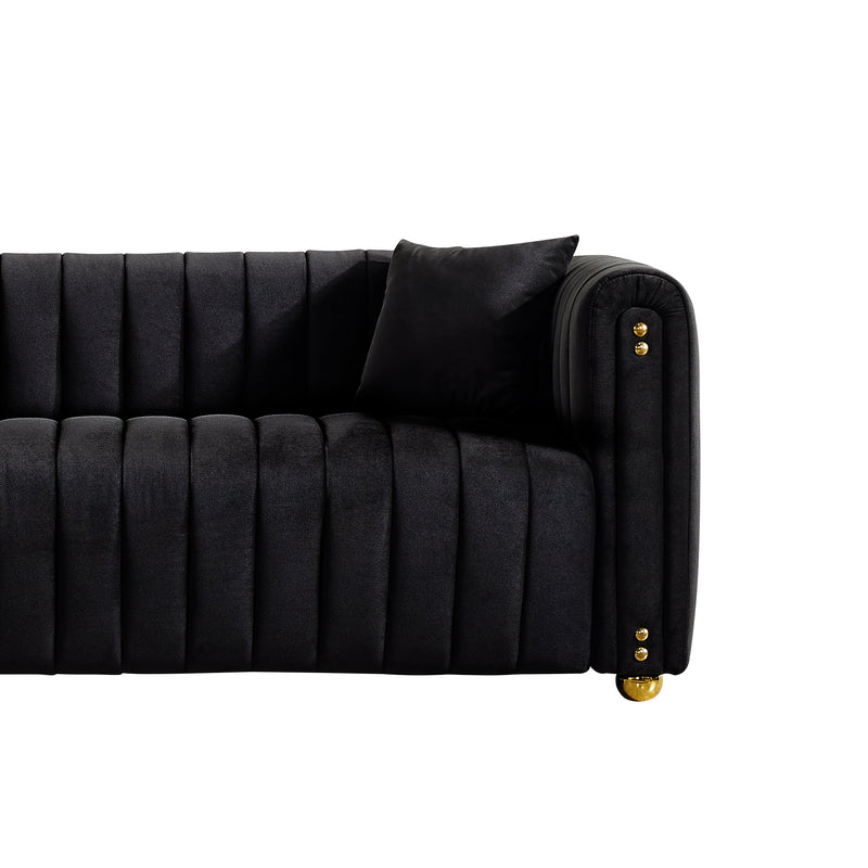 79.92" Modern Vertical Channel Tufted Velvet Sofa,Comfortable Sofa for Living Room-Black
