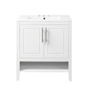 30" Bathroom Vanity with Sink, Multi-functional Bathroom Cabinet with Doors and Drawers, Solid Frame and MDF Board, White