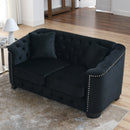 59-Inch Modern Chesterfield Velvet Sofa - 2-Seater in Black