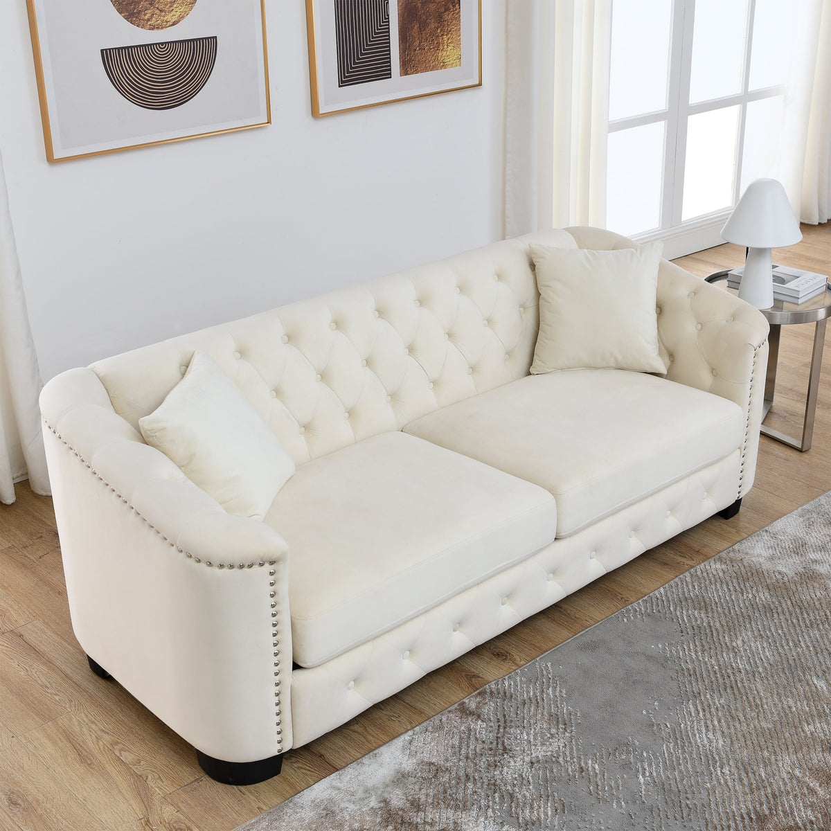 77-Inch Modern Chesterfield Velvet Sofa, photo 3 of 10