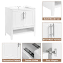 30" Bathroom Vanity with Sink, Multi-functional Bathroom Cabinet with Doors and Drawers, Solid Frame and MDF Board, White
