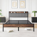 Queen Size Bed Frame with Storage Headboard and Charging Station