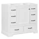 36" Bathroom Vanity without Sink, Cabinet Base Only, Six Drawers, Multi-Functional Drawer Divider, Adjustable Shelf, White