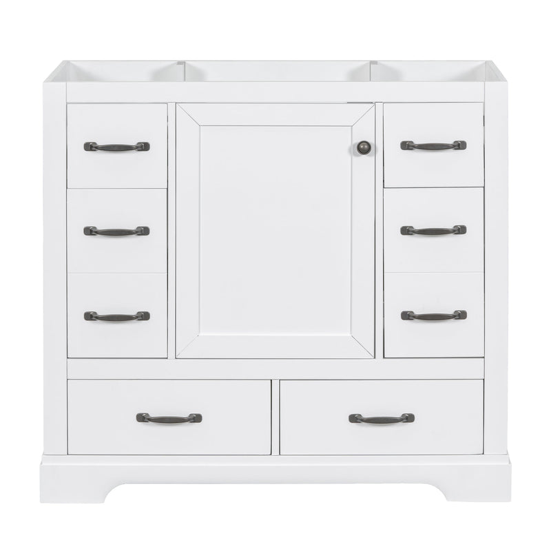 36" Bathroom Vanity without Sink, Cabinet Base Only, Six Drawers, Multi-Functional Drawer Divider, Adjustable Shelf, White