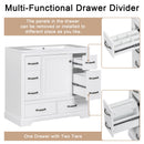 36" Bathroom Vanity without Sink, Cabinet Base Only, Six Drawers, Multi-Functional Drawer Divider, Adjustable Shelf, White