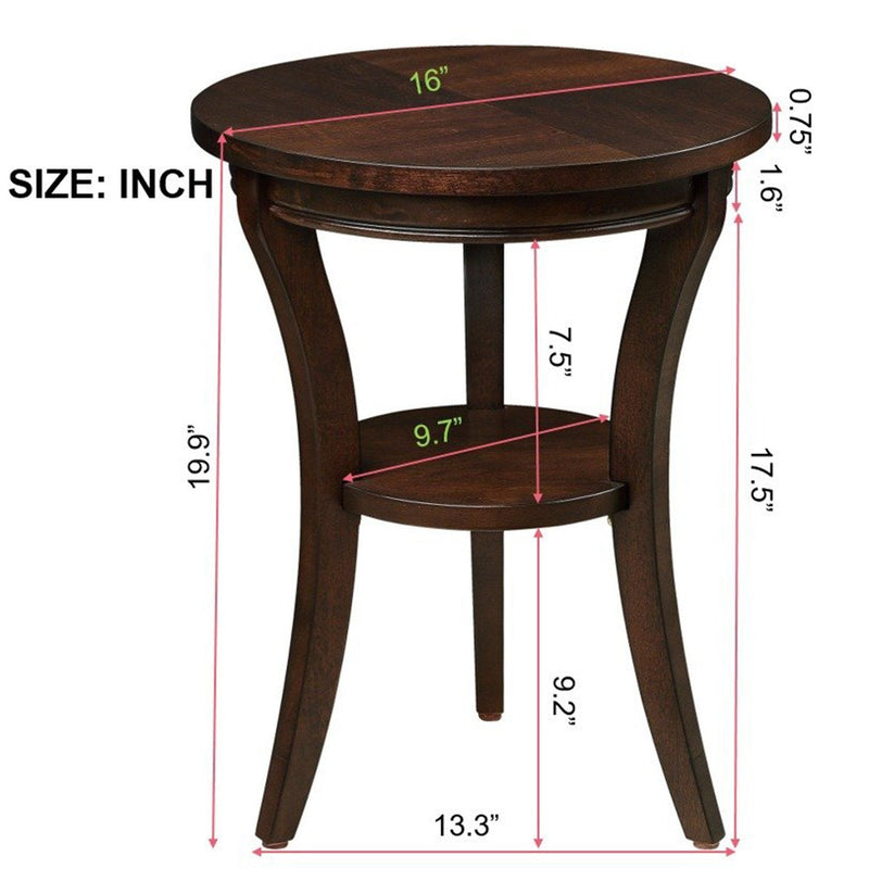 16" Wood Round End Table, Side Table w/Open Shelf, Small Sofa Side Table for Small Space, Multipurpose Accent Table for Bedroom Living Room Home Nightstand (Espresso)