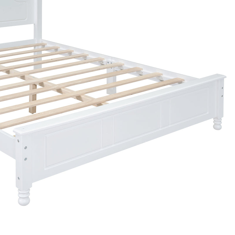 3-Pieces Bedroom Sets,Queen Size Wood Platform Bed and Two Nightstands-White