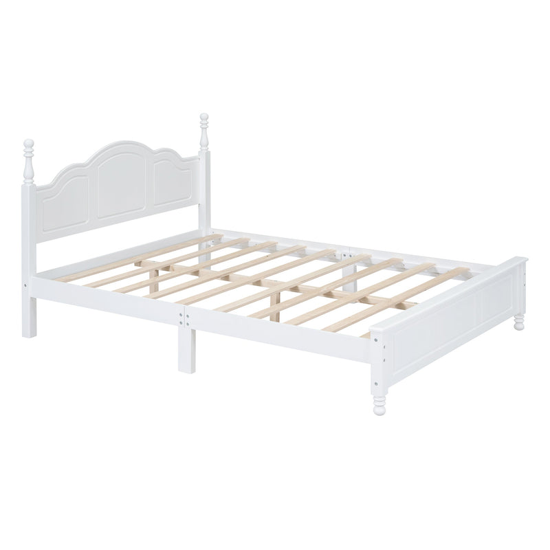 3-Pieces Bedroom Sets,Queen Size Wood Platform Bed and Two Nightstands-White