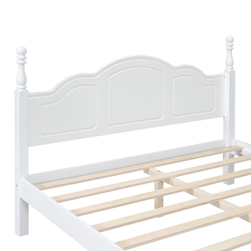 3-Pieces Bedroom Sets,Queen Size Wood Platform Bed and Two Nightstands-White