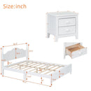3-Pieces Bedroom Sets,Queen Size Wood Platform Bed and Two Nightstands-White
