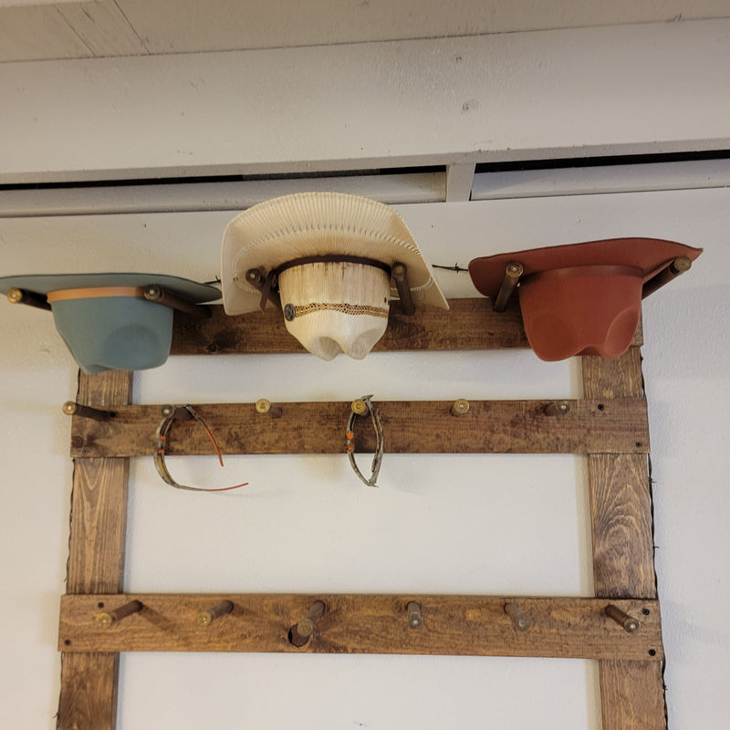 3 Cowboy Hat Rack | Cowboy Hat Holder | with 13 Gimmee Cap pegs | Rustic Western Hat Display | Handcrafted Wooden Organizer | Space-Saving Home Decor | Made in USA