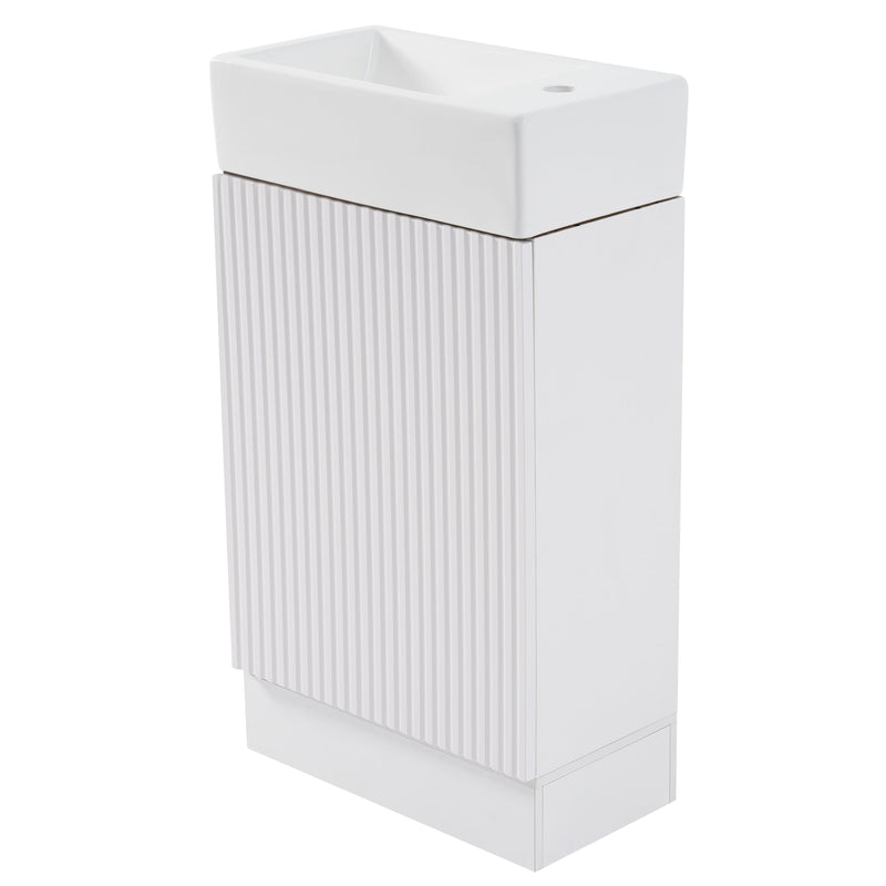 18.6" Bathroom Vanity with Sink, Bathroom Vanity Cabinet with Two-tier Shelf, Left or Right Orientation, White