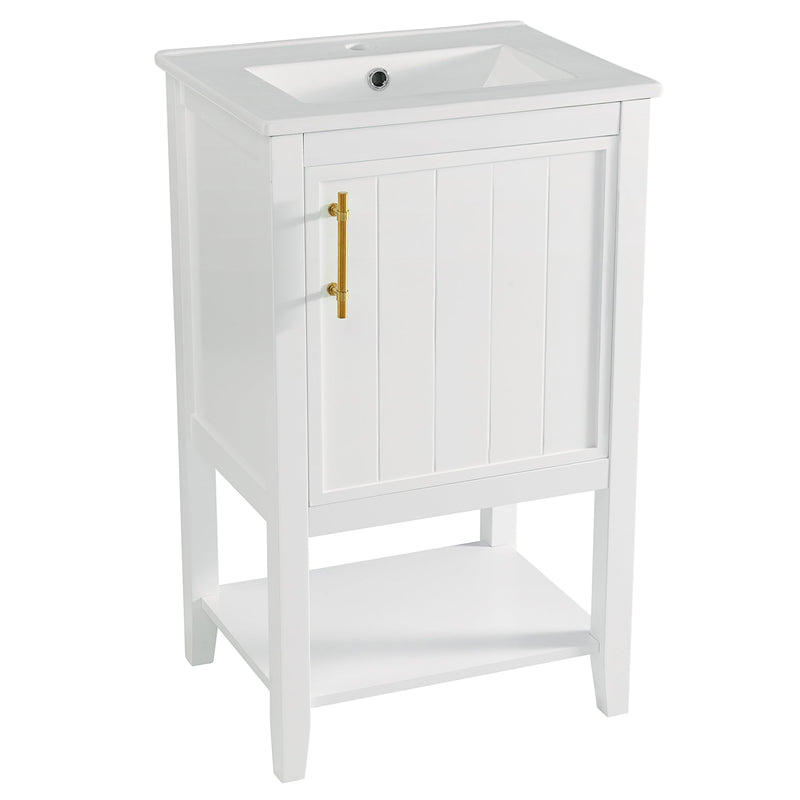 20" Bathroom Vanity with Sink, Bathroom Cabinet with Soft Closing Door, Storage Rack and Open Shelf, White