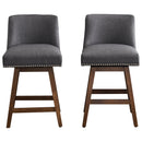 26" Upholstered Swivel Bar Stools Set of 2, Modern Linen Fabric High Back Counter Stools with Nail Head Design and Wood Frame