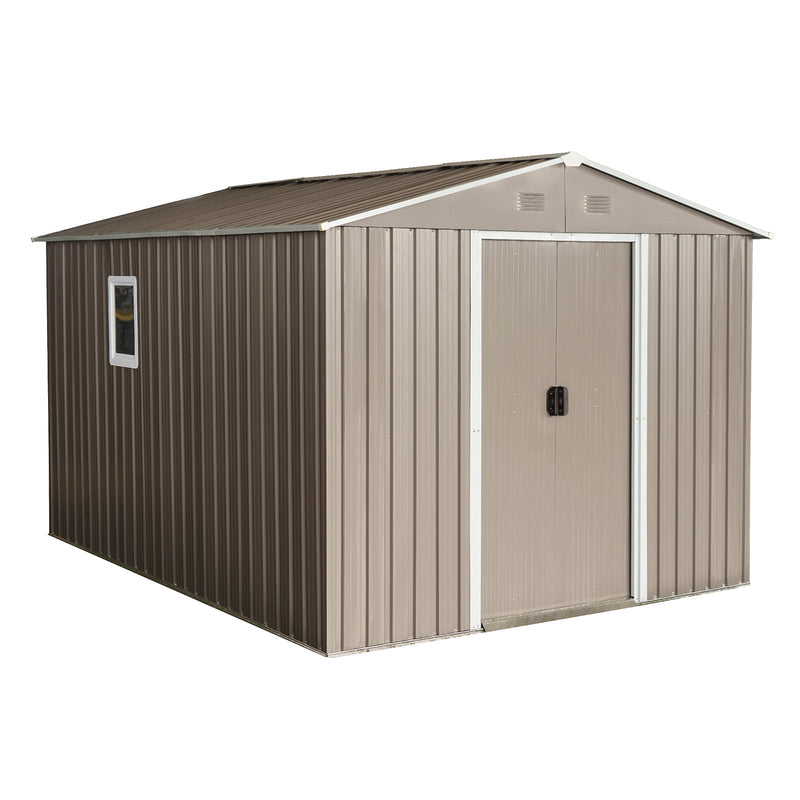 8ft x 10ft Outdoor Metal Storage Shed with Metal Foundation,with Window,Grey(W540S00017)