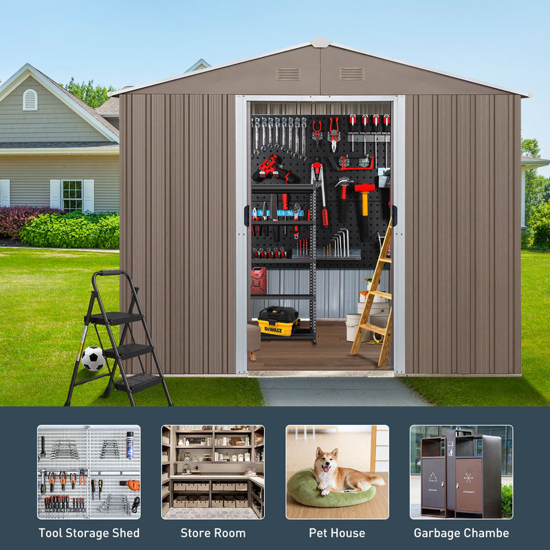 8ft x 10ft Outdoor Metal Storage Shed with Metal Foundation,with Window,Grey(W540S00017)