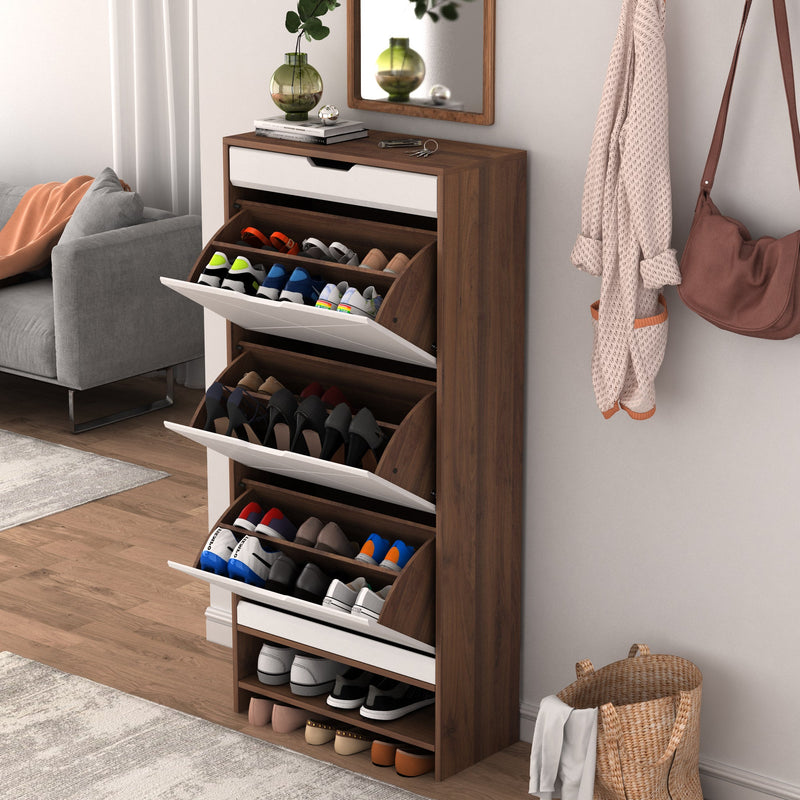 3 Tier Shoe Storage Cabinet with Draders for Entryway,Bedroom,Flip Door Design Shoe Cabinet