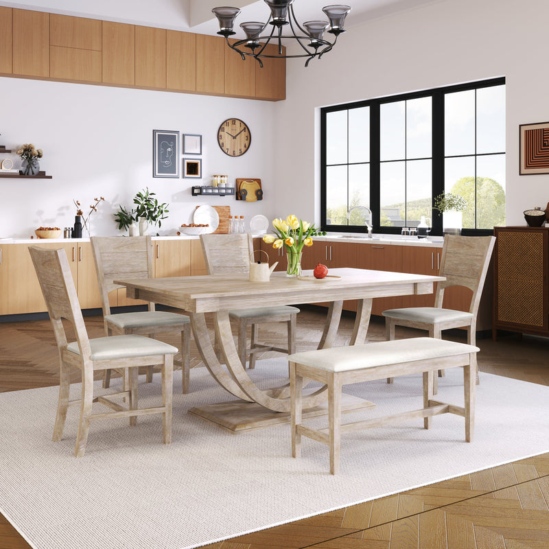 TOPMAX 6-Piece Wood Half Round Dining Table Set, photo 9 of 10