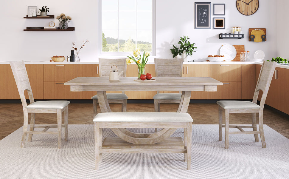 TOPMAX 6-Piece Wood Half Round Dining Table Set, photo 6 of 10