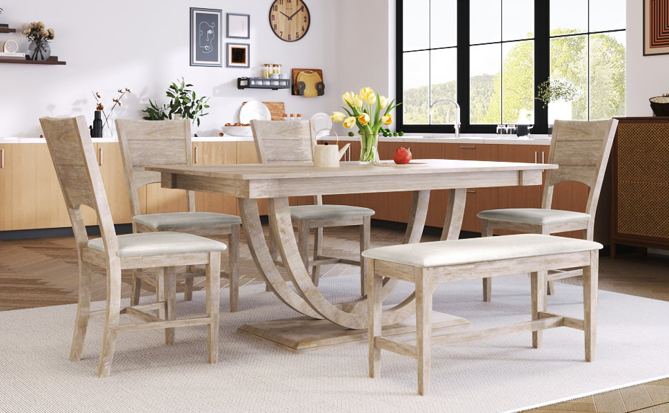 TOPMAX 6-Piece Wood Half Round Dining Table Set, photo 7 of 10