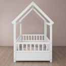 Twin Size Floor Wooden Bed with House Roof Frame