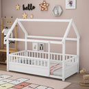 Twin Size Floor Wooden Bed with House Roof Frame