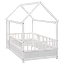 Twin Size Floor Wooden Bed with House Roof Frame