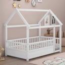 Twin Size Floor Wooden Bed with House Roof Frame