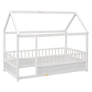 Twin Size Floor Wooden Bed with House Roof Frame
