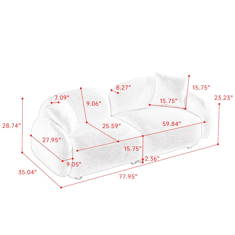 77.95" Cozy Teddy Fabric Sofa - Luxurious Plush Upholstered Couch for Ultimate Comfort and Style