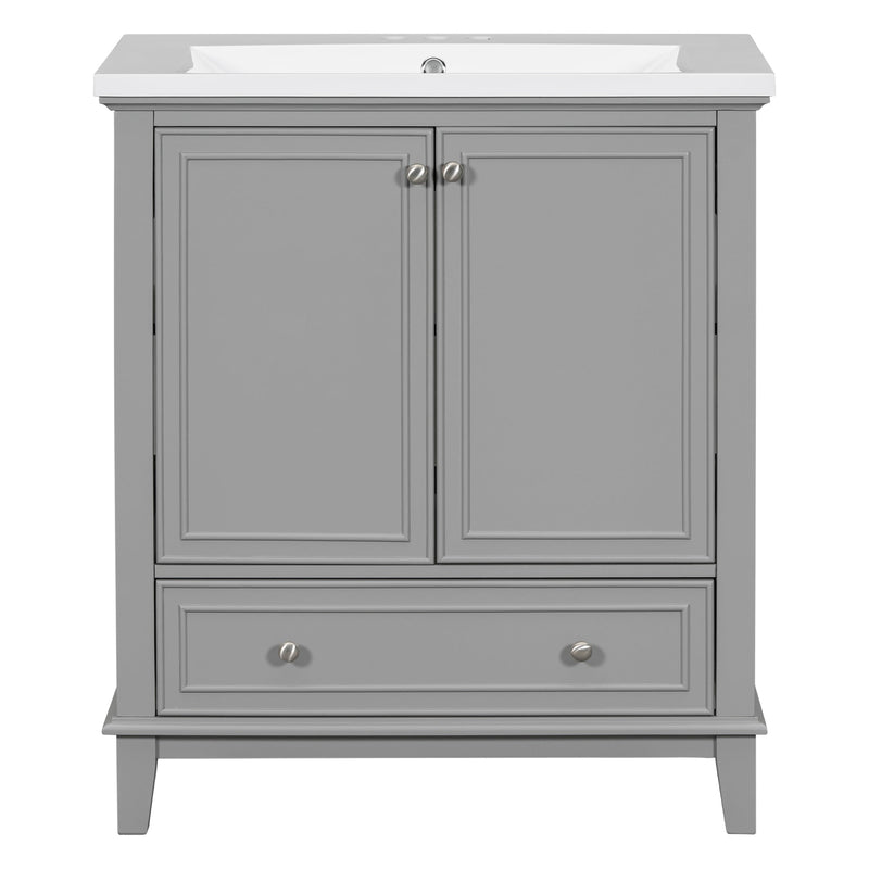 30" Bathroom Vanity with Sink Combo, Multi-functional Bathroom Cabinet with Doors and Drawer, Solid Frame and MDF Board, Grey