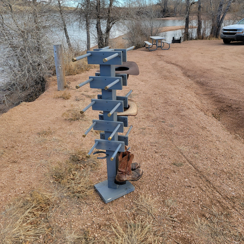 8 Cowboy Hat & 2 Boot Tree Rack | Hybrid Western Organizer | Rustic Wooden Hat & Boot Stand | Functional Entryway Display | Handcrafted in USA