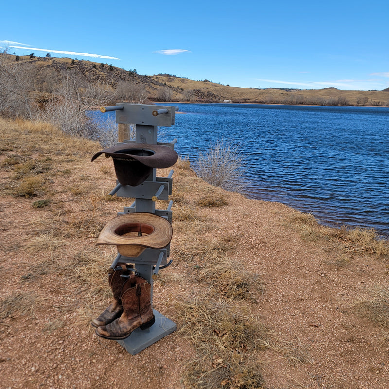 8 Cowboy Hat & 2 Boot Tree Rack | Hybrid Western Organizer | Rustic Wooden Hat & Boot Stand | Functional Entryway Display | Handcrafted in USA