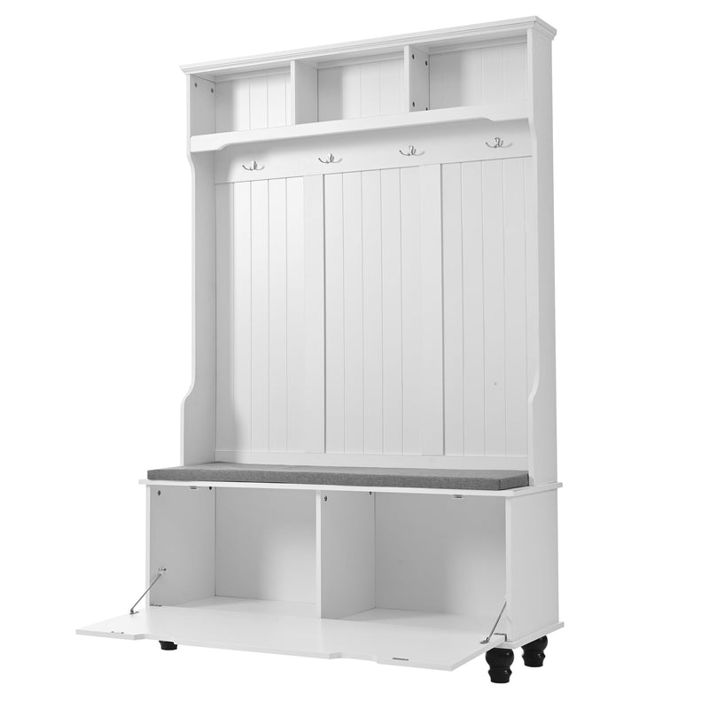 4-in-1 Entryway Bench with Coat Rack, Cushion and 4 Sturdy Hooks, 47.2" Wide Hall Tree with Storage Bench for Hallway, Entryway, Living Room
