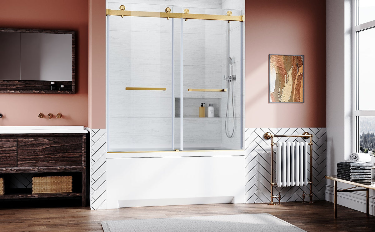 Brushed Gold Frameless Bathtub Door, photo 3 of 8