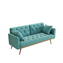 68.3" Baby Blue velvet nail head sofa bed with throw pillow and midfoot
