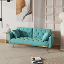 68.3" Baby Blue velvet nail head sofa bed with throw pillow and midfoot