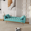 68.3" Baby Blue velvet nail head sofa bed with throw pillow and midfoot