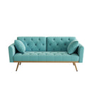 68.3" Baby Blue velvet nail head sofa bed with throw pillow and midfoot