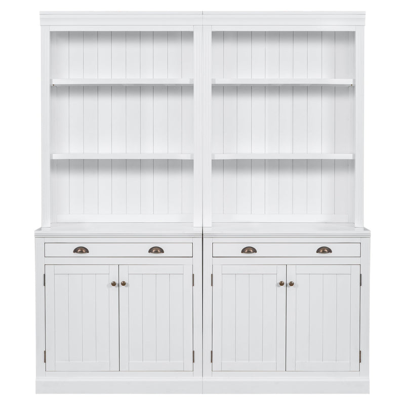 83.4"Tall Bookshelf Suite, Modern Bookcase Suite with LED Lighting,Doors and Drawers,2-Piece Set Storage Bookcase with Open Shelves for Living Room,Home Office,White