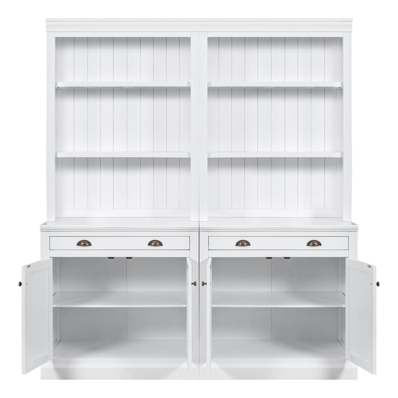 83.4"Tall Bookshelf Suite, Modern Bookcase Suite with LED Lighting,Doors and Drawers,2-Piece Set Storage Bookcase with Open Shelves for Living Room,Home Office,White